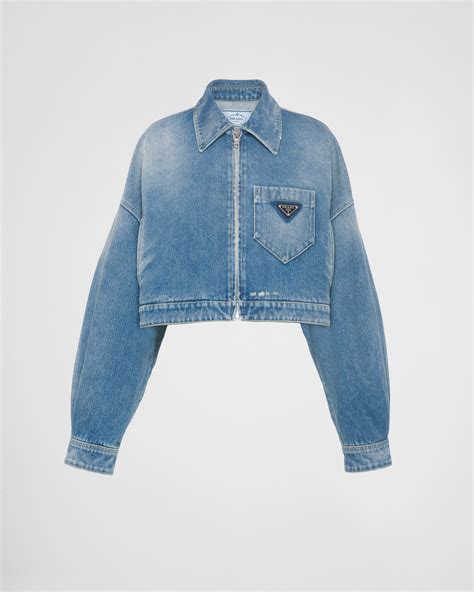 prada denim jacket cropped|prada jean jacket cropped.